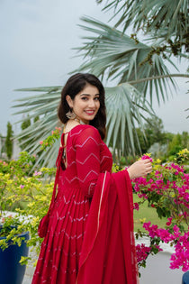 Maroon Georgette Embroidered Anarkali Suit Set