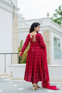 Maroon Georgette Embroidered Anarkali Suit Set