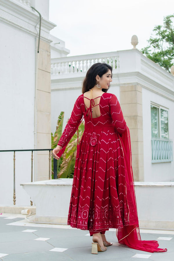 Amazing Maroon Faux Georgette Fabric Designer Anarkali Suit