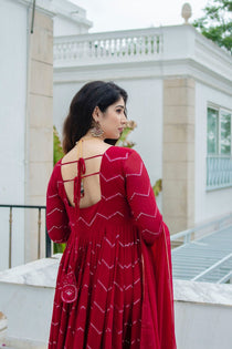 Maroon Georgette Embroidered Anarkali Suit Set