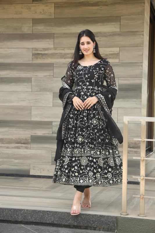 Fancy Black Color Georgette Anarkali Suit Set TD-6019