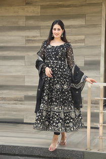 Black Georgette Embroidered Anarkali Suit Set