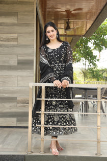 Black Georgette Embroidered Anarkali Suit Set