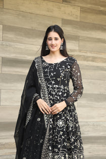 Black Georgette Embroidered Anarkali Suit Set