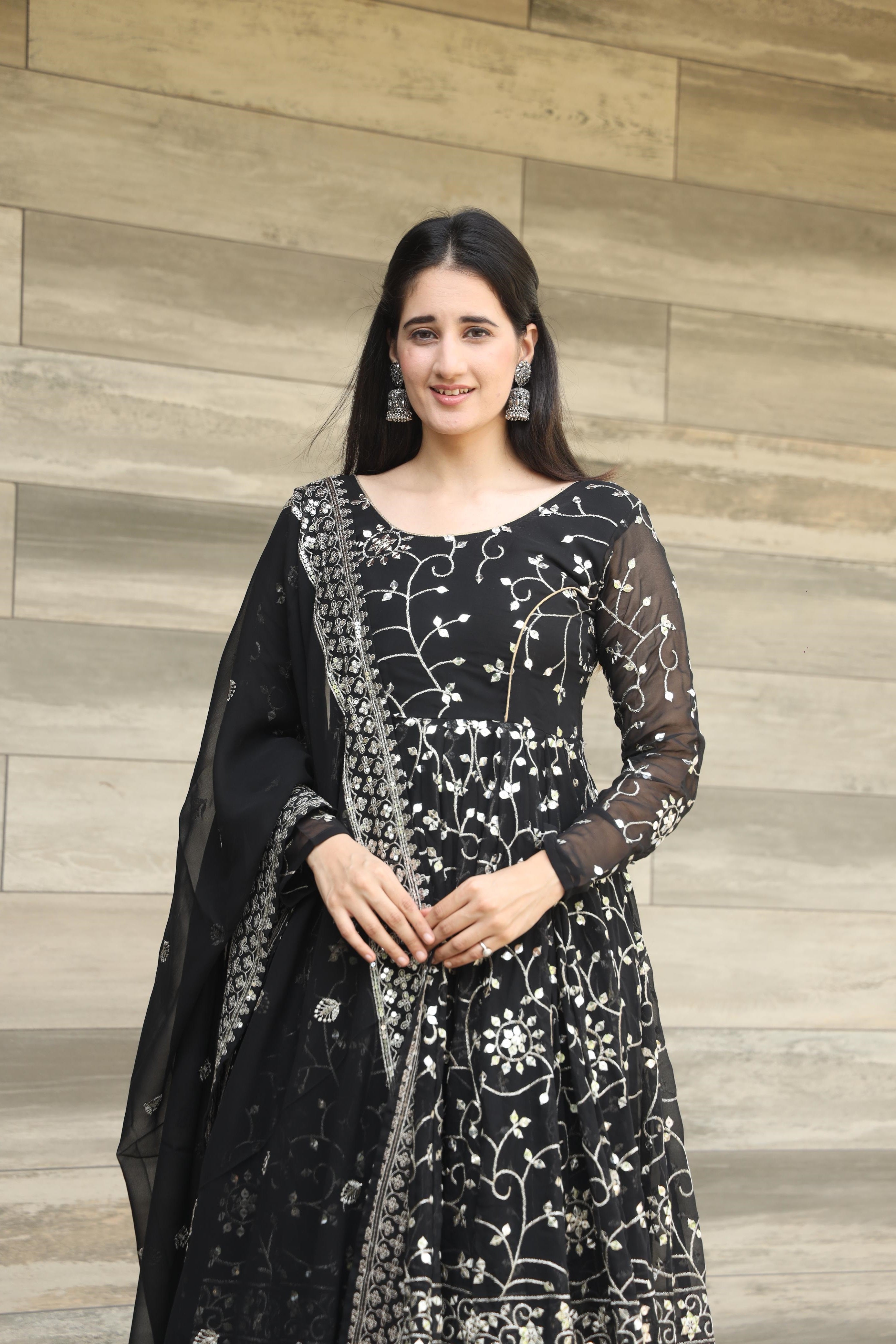 Fancy Black Color Georgette Anarkali Suit Set