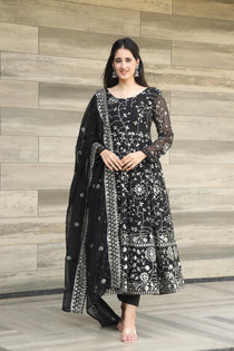 Black Georgette Embroidered Anarkali Suit Set