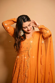 Off White Georgette Sequin Embroidered Anarkali