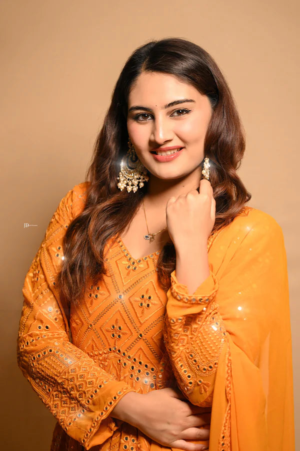 Off White Georgette Sequin Embroidered Anarkali