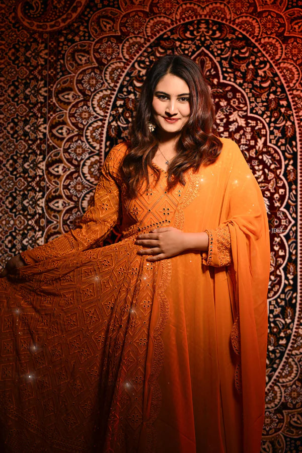 Off White Georgette Sequin Embroidered Anarkali