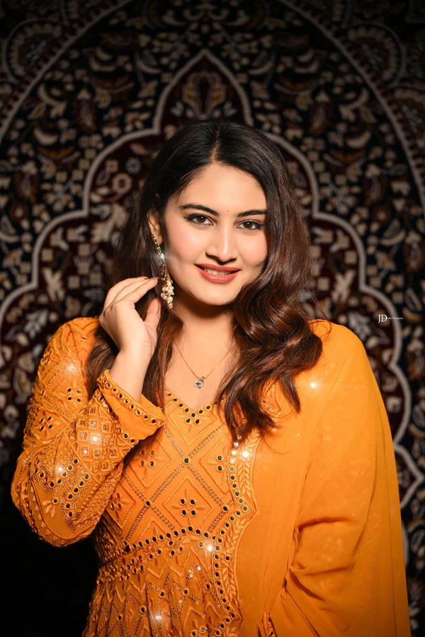 Off White Georgette Sequin Embroidered Anarkali