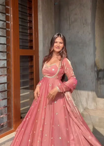 Fendy Silk Blush Pink Anarkali Premium Suit Set