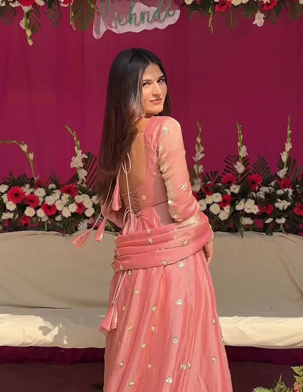 Fendy Silk Blush Pink Anarkali Premium Suit Set