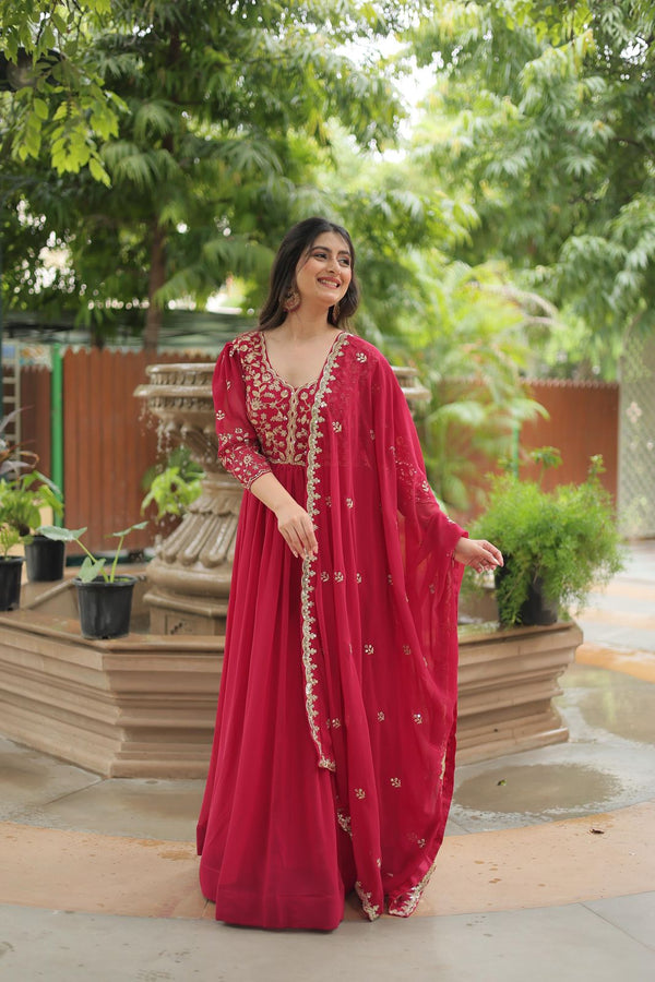 Blissful Embroidered Work Pink Color Gown LW-9208