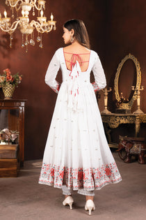 White Multithread Sequin Embroidered Anarkali Suit Set