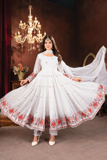 White Multithread Sequin Embroidered Anarkali Suit Set