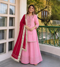 Faux Blooming Embroidered Sharara Suit Set with Matching Dupatta