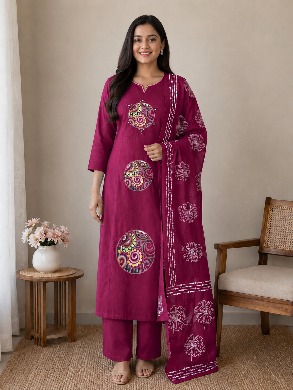 Pure Cotton Embroidered Kurta Set