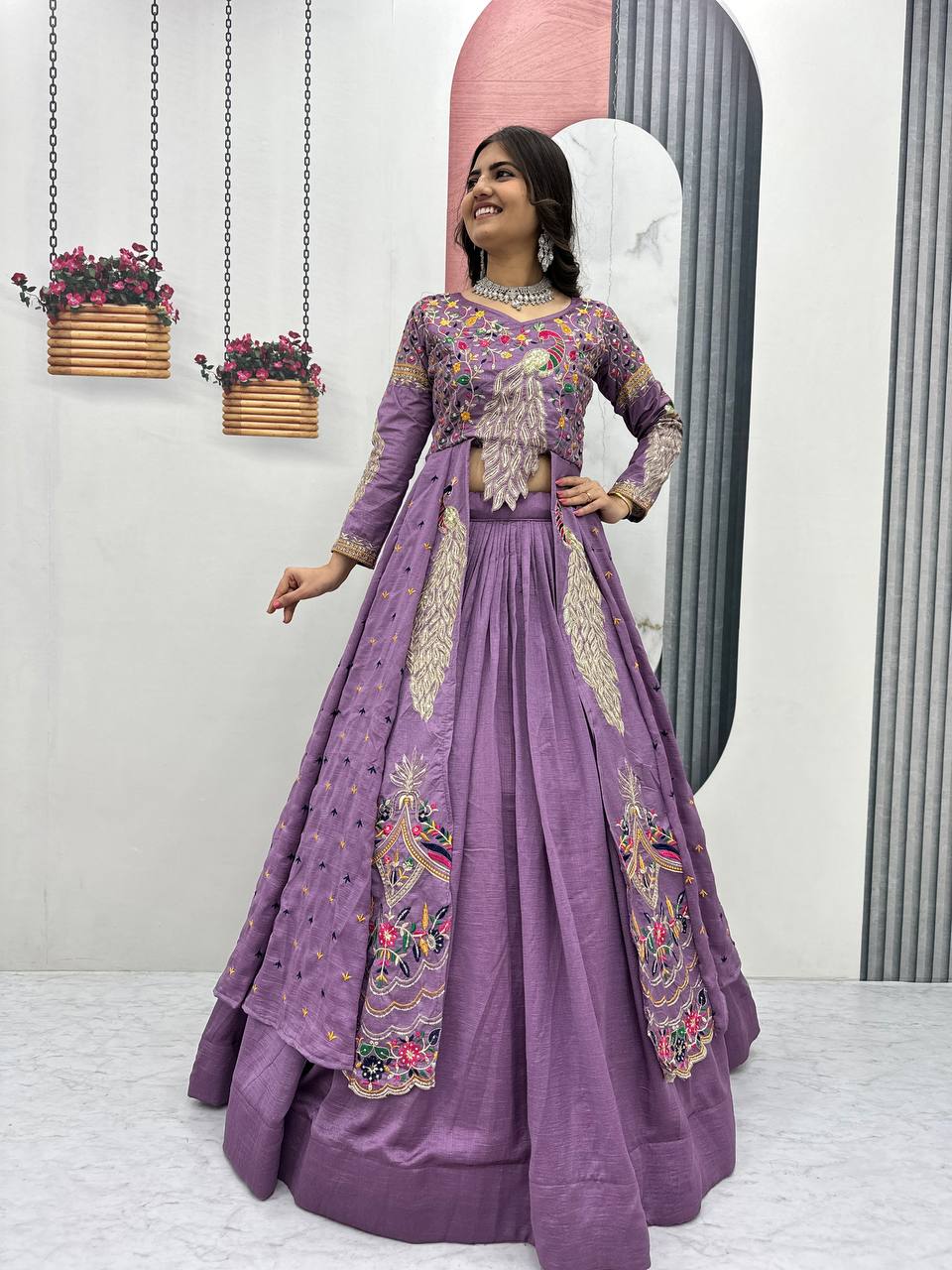 Lavender Color Embroidered Designer Lehenga Set