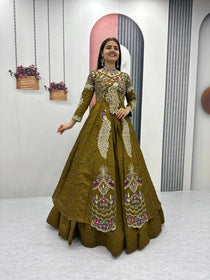 Pure Vichitra Thread Sequence Work Lehenga Set