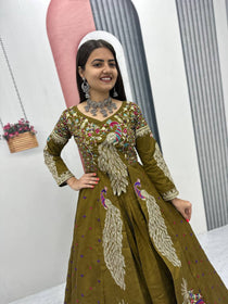 Mehndi Color Embroidered Designer Lehenga Set