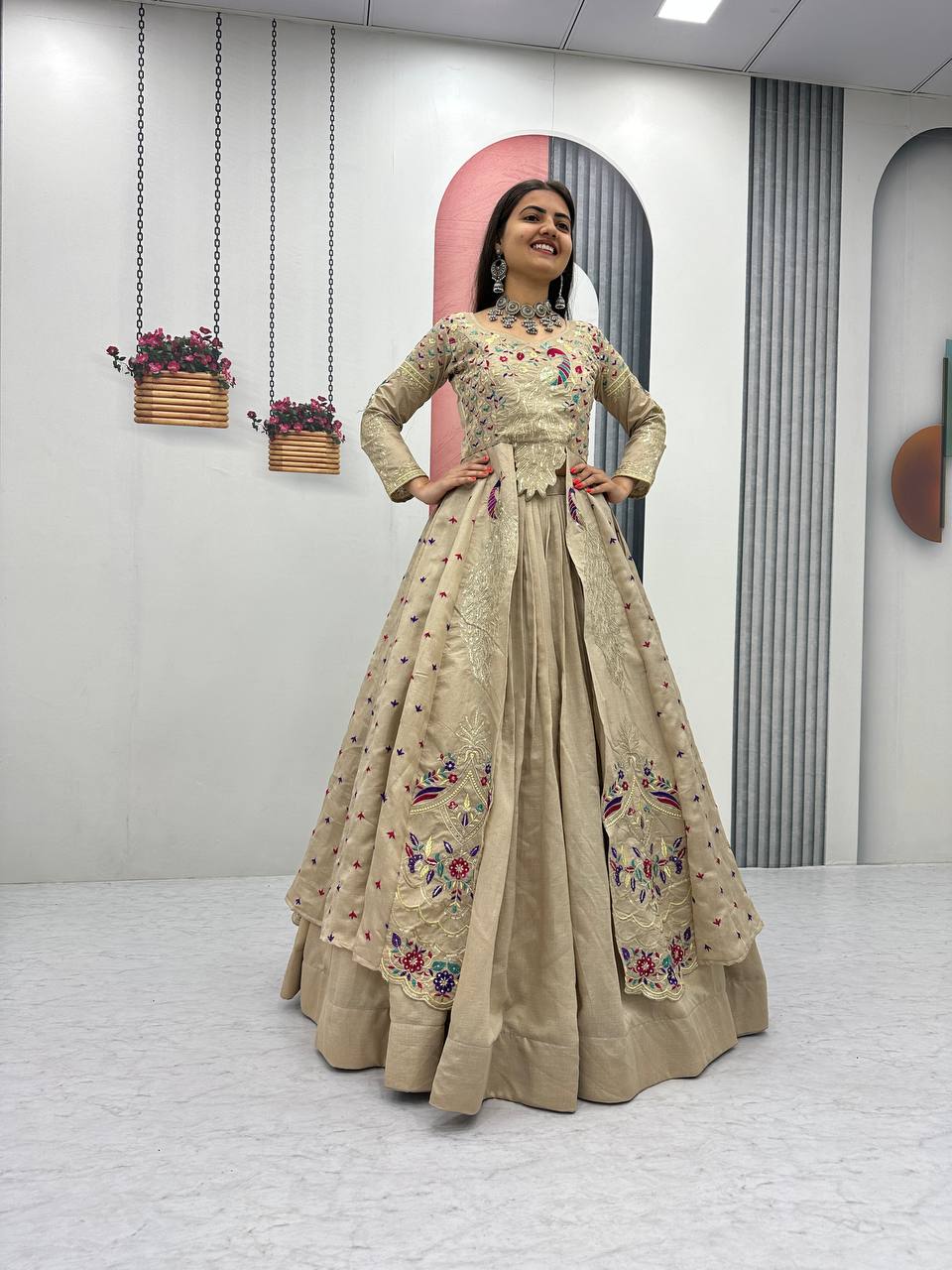 Pure Vichitra Thread Sequence Work Lehenga Set