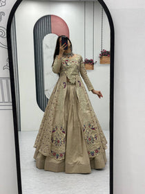 Beige Color Embroidered Designer Lehenga Set
