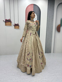 Beige Color Embroidered Designer Lehenga Set