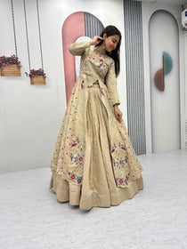 Beige Color Embroidered Designer Lehenga Set