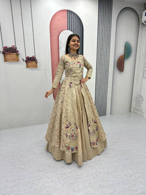 Beige Color Embroidered Designer Lehenga Set