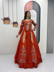 Rust Color Embroidered Designer Lehenga Set