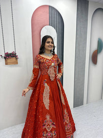 Rust Color Embroidered Designer Lehenga Set