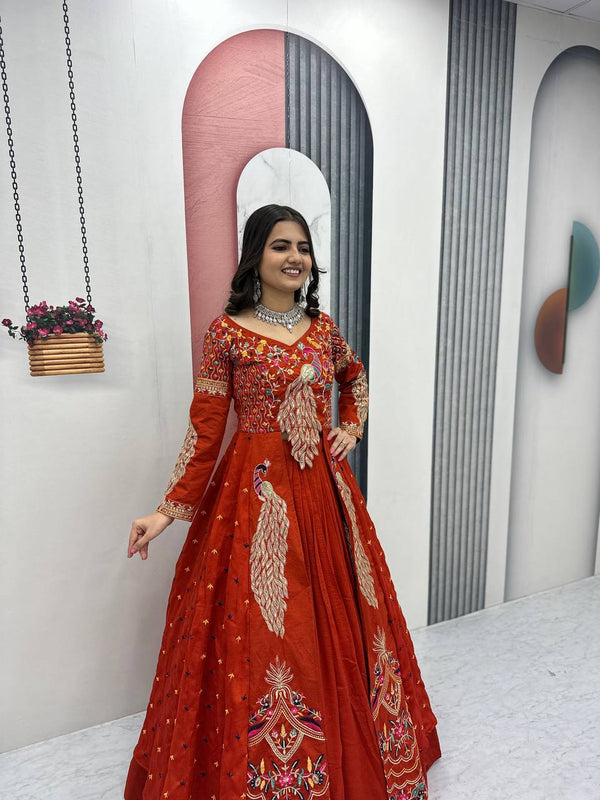Rust Color Embroidered Designer Lehenga Set