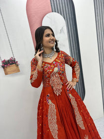 Rust Color Embroidered Designer Lehenga Set