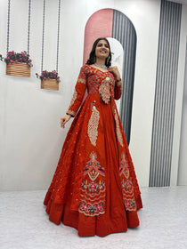 Rust Color Embroidered Designer Lehenga Set
