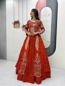 Rust Color Embroidered Designer Lehenga Set