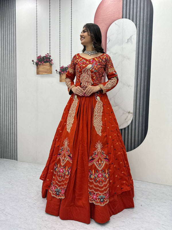 Rust Color Embroidered Designer Lehenga Set