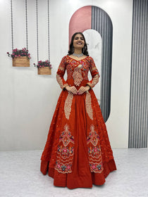 Rust Color Embroidered Designer Lehenga Set
