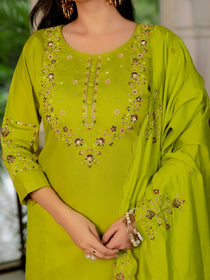 Violet Marina Silk Embroidered Kurta Pant Dupatta Set