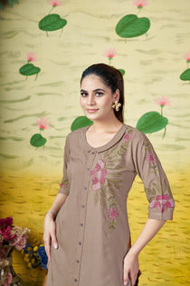 Black Heavy Rayon Embroidered Kurta Pant Set