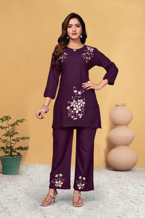 Green Heavy Viscose Rayon Embroidered Co-Ord Set