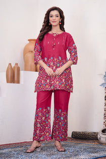 Brown Pure Cotton Kantha Work Co-ord Set