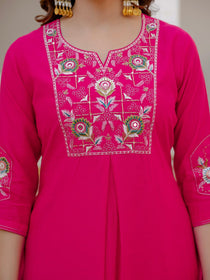 Rust Viscose Mango Silk Embroidered Kurta Set