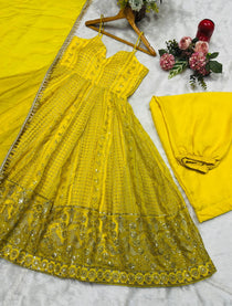 Teby Organza Zari Embroidered Gown with Sharara & Dupatta Set