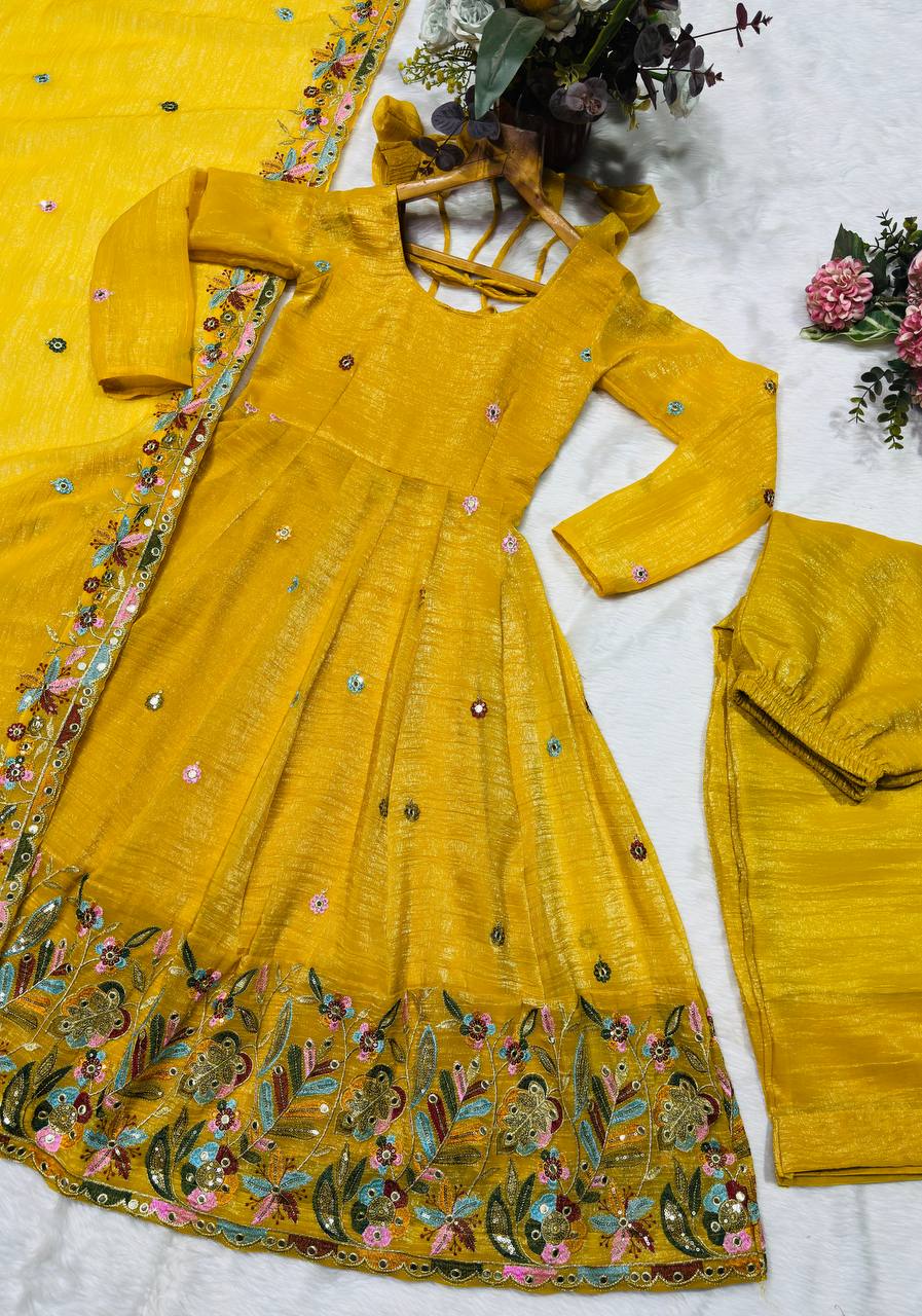Opulent Multi Embroidery Work Gown