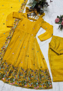 Beige Crunchy Silk Embroidered Gown Sharara Set