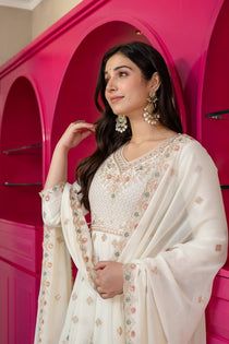 White Sequins Embroidered Kurta Sharara Set with Dupatta