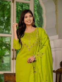Violet Marina Silk Embroidered Kurta Pant Dupatta Set