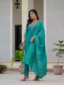 Black Premium Roman Silk Embroidered Kurta Pant Dupatta Set