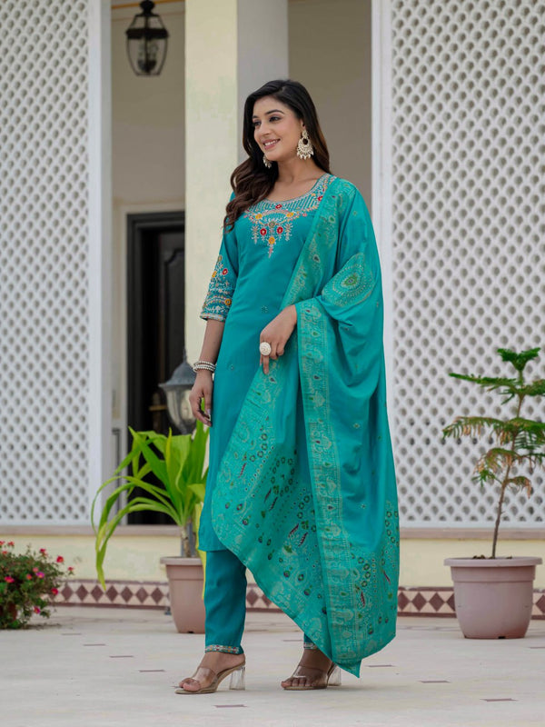 Roman Silk Kurti Set with Meena Work Dupatta