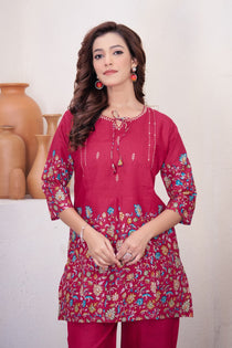 Brown Pure Cotton Kantha Work Co-ord Set